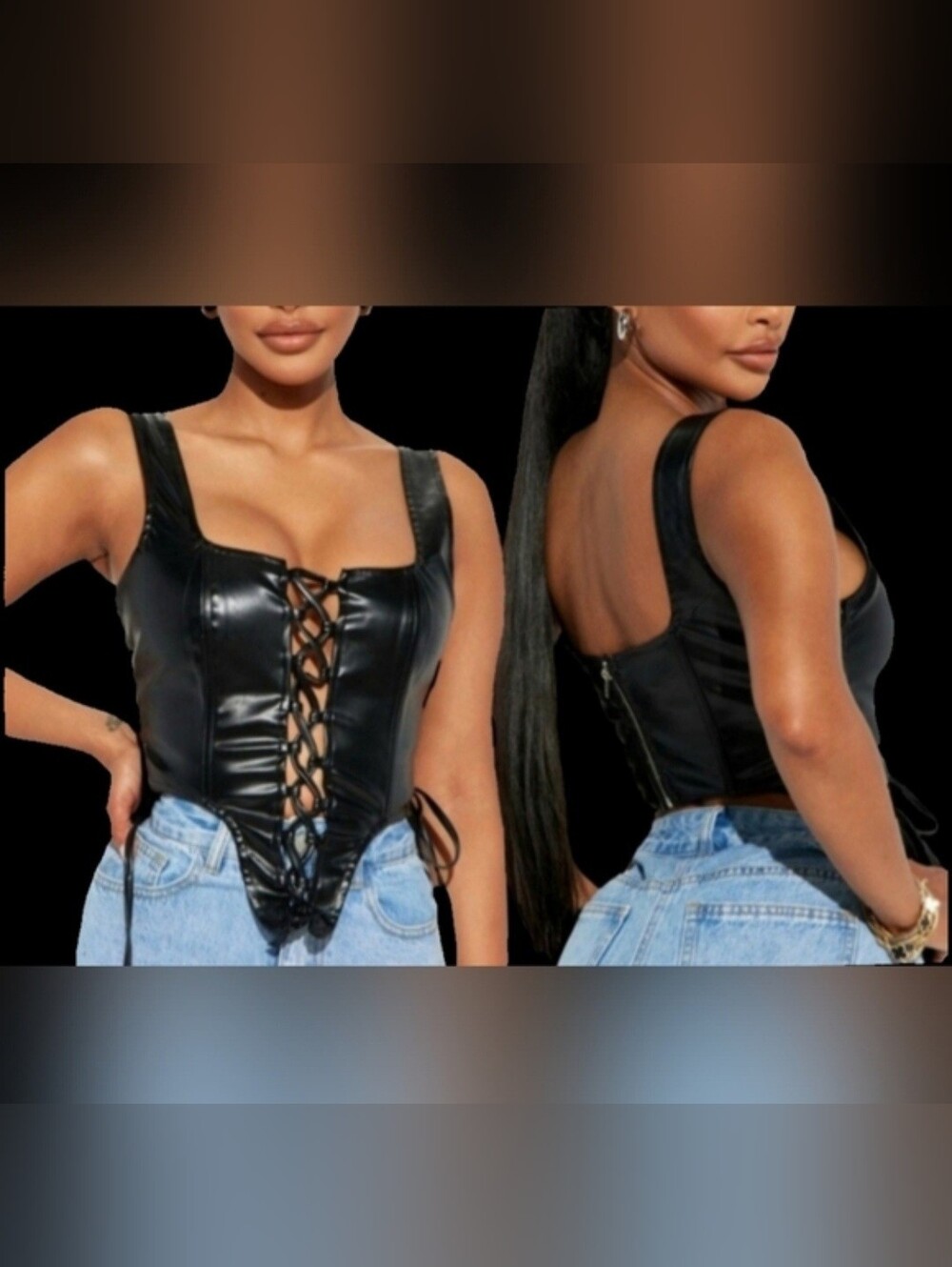 Fashion Nova true to you blk faux leather tie front sides crop top corset 1X NWT - Picture 13 of 17